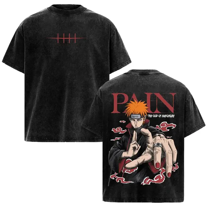 Pain Nagato Washed Anime T-Shirt, Naruto Akatsuki Vintage Dark Streetwear Graphic Tee, Guys Gifts, TikTok Shop Deals