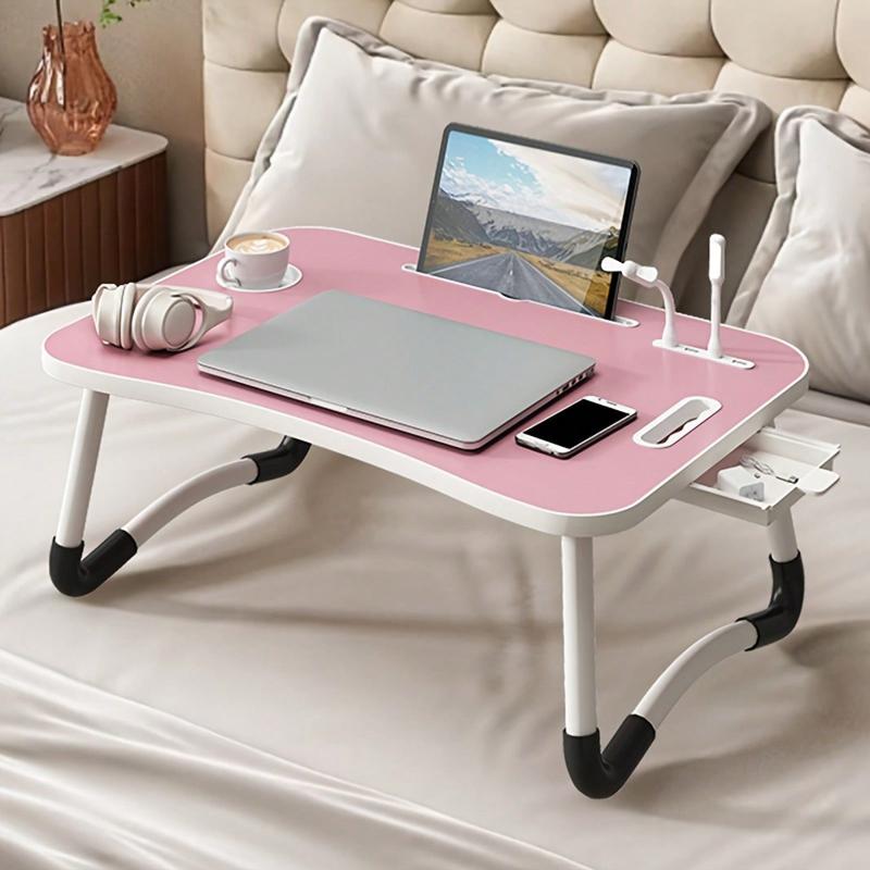 Portable Foldable Laptop Bed Table with 3 Port USB, Storage Drawer and Cup Holder, Laptop Desk Stand Tray for Eating, Reading and Working (Without USB,Fan)