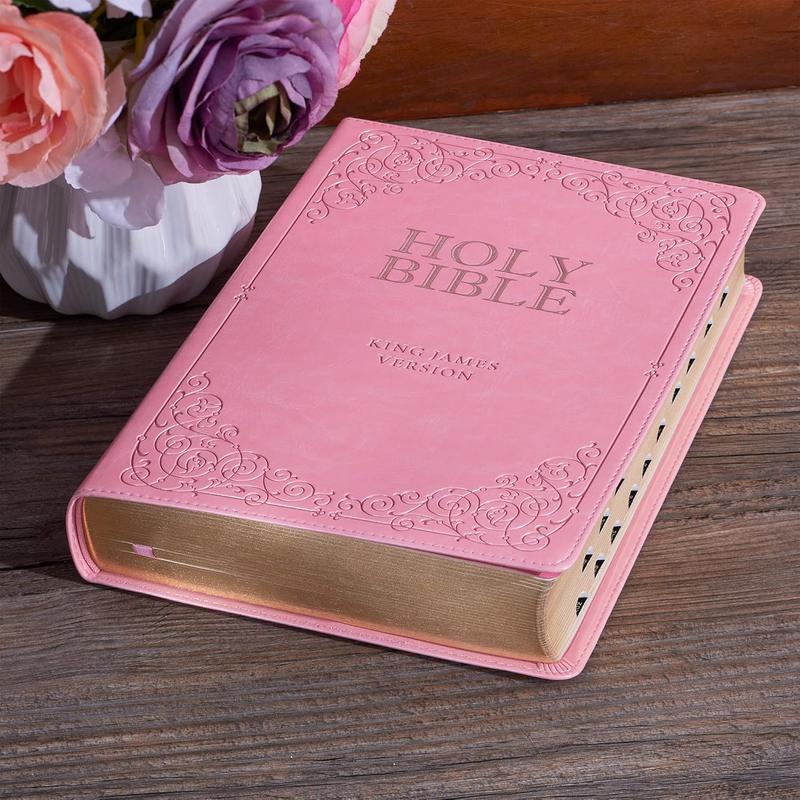 KJV Holy Bible, Giant Print Full-size Faux Leather Red Letter Edition - Thumb Index & Ribbon Marker, King James Version, Pink (KJV Full Size GP Editions) Imitation Leather – Large Print, March 1, 2020, Christian Bibles Books KJV Holy Bible, Giant Print Full-size Faux Leather Red Letter Edition - Thumb Index & Ribbon Marker, King James Version, Pink (KJV Full Size GP Editions) Imitation Leather – Large Print, March 1, 2020, Christian Bibles Books