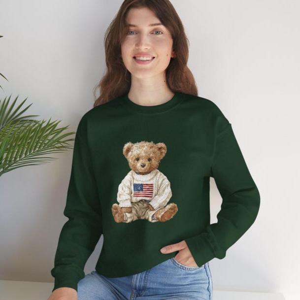 Cozy Teddy Bear Flag Sweatshirt Unisex Fall Holiday Gift Cotton( Casual Long Sleeve Batwing miss a store marine ball attire Distressed Unisex Ice T-Shirt sweatshirt bubble)