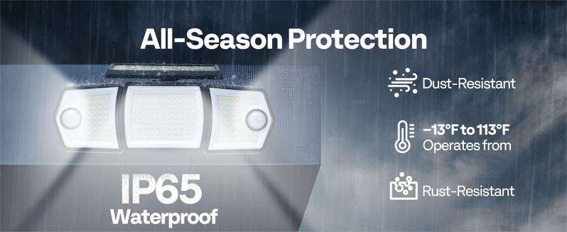 VIVOHOME Linkable Solar Flood Lights Outdoor, 2 Adjustable Motion Sensors Security Lights with 3 Heads, 2500LM, IP65 Waterproof, Solar Powered for Outside, Yard, Porch, Patio