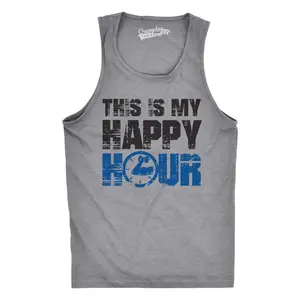 This Is My Happy Hour Tank Top Funny Fitness Workout Drinking Sleeveless Tee Funny Workout Shirt for Men with Plus Sizes Fitness Tank Top for Men Funny Drinking Sleeveless Tee Novelty Tank Tops for Guys Light Grey