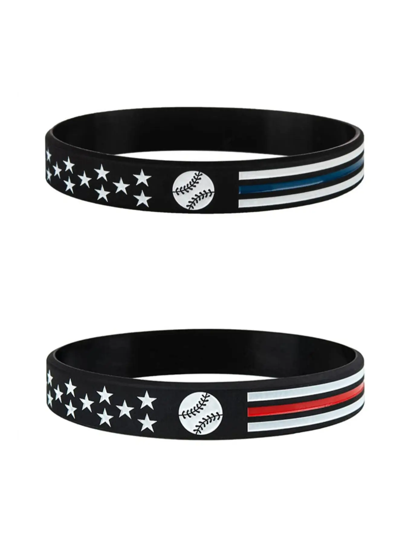 2pcs Baseball and Line Design Rubber Bangle, Sporty Silicone Wristband for Men & Women, 2024 New Dainty Aesthetic Jewelry Gift, Bangles Bracelets Set, Fashion Bracelets, Bracelet Sets