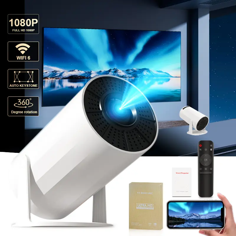 Portable Projector, Android 11 Projector, 2.4/5G WiFi Smart Projector, 270° 1280*720P LED, BT 5.2, 130 inch screen, built-in speaker, home video projector Bluetooth Audio