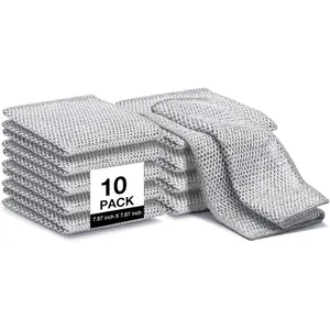10 Pcs Non Scratch Wire Dishcloth, Multipurpose Wire Dishwashing Rag for Wet and Dry, Multifunctional Dish Rags for Washing Dishes, Reusable Steel Wool Scrubber for Kitchen Cleaning