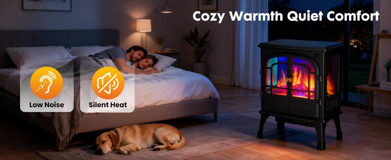 Freestanding Electric Fireplace,  Indoor Fireplace Heater with 3D Flame Effect, Overheating Safe Design, Energy Saving Space Heater with 12H Timer&Remote for Living Room, Bedroom