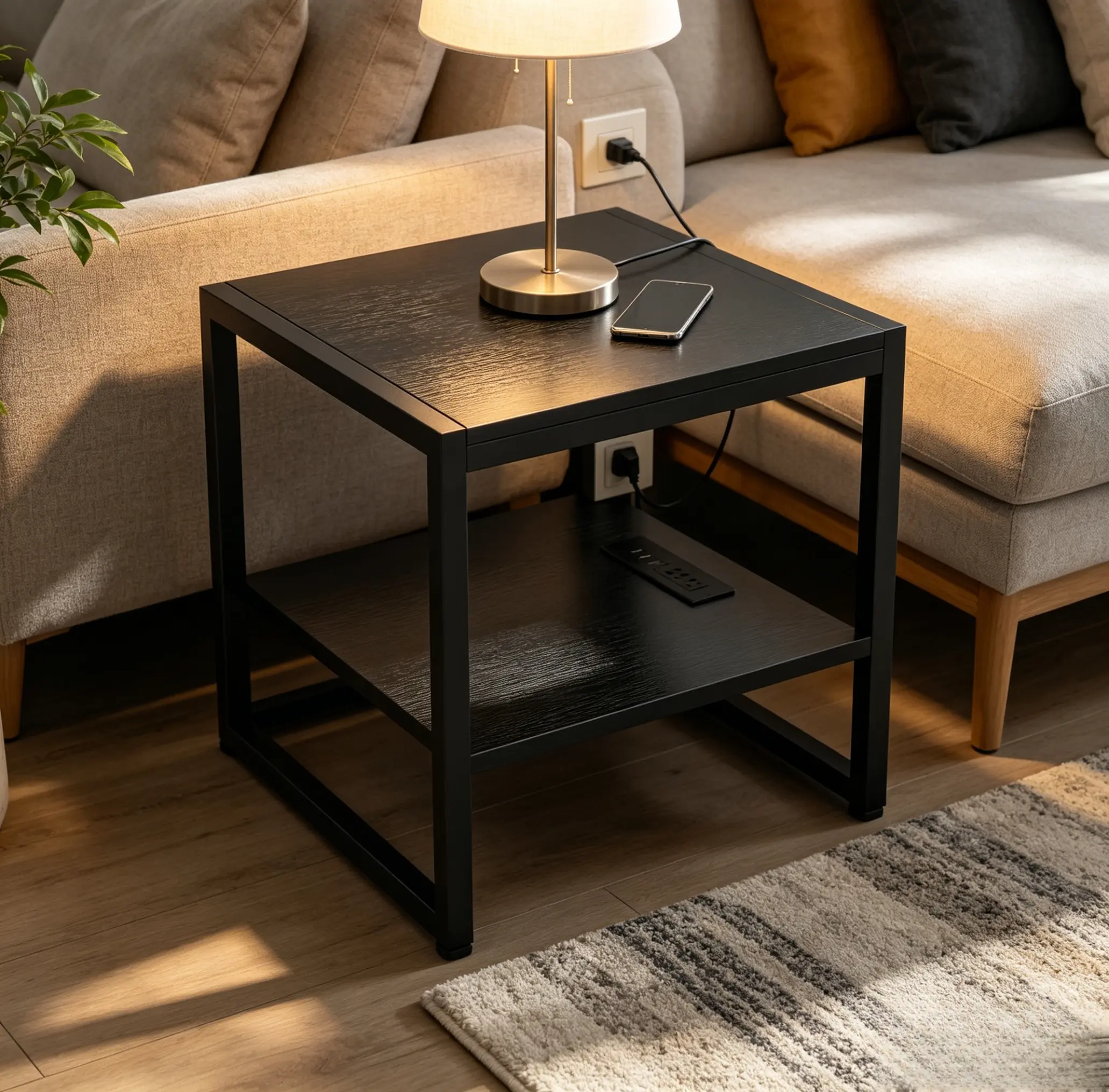 Homieasy 20" Mini Fridge Stand, End Table with Charging Station with Power Outlets, Heavy Duty Side Table for Living Room, Small Table Stand & Fridge Table