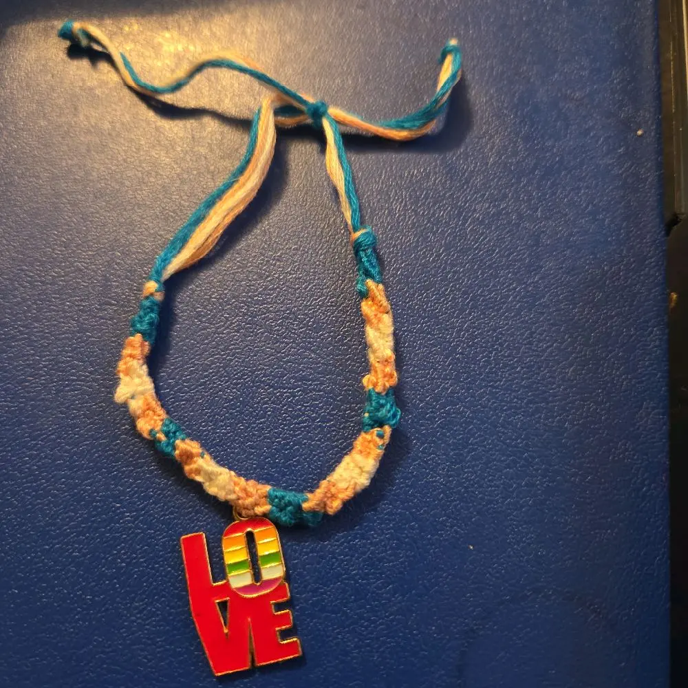 trans pride handcrafted  bracelet with sliding sizing