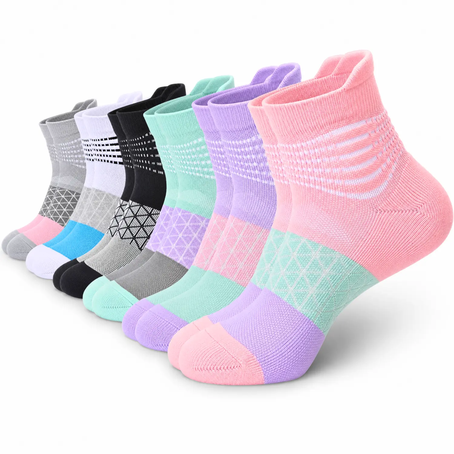 IRAMY 6 Pairs Women's Compression Ankle Socks with Cushioned Arch Support, Elastic 6-Ring Design for Running & Plantar Fasciitis, Elastic Socks, Sports Running Socks,clothes for back to school,first day of school outfits