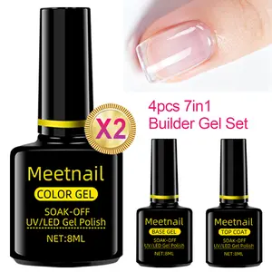 MeetNail Builder Nail Gel 7 in1 Clear Cutics Long Lasting Nail Builder Strengthener Gel with Base Top Coat Uv Acrylic Nail Gel Set for Home DIY Manicure Salon Girls Cosmetic Gift