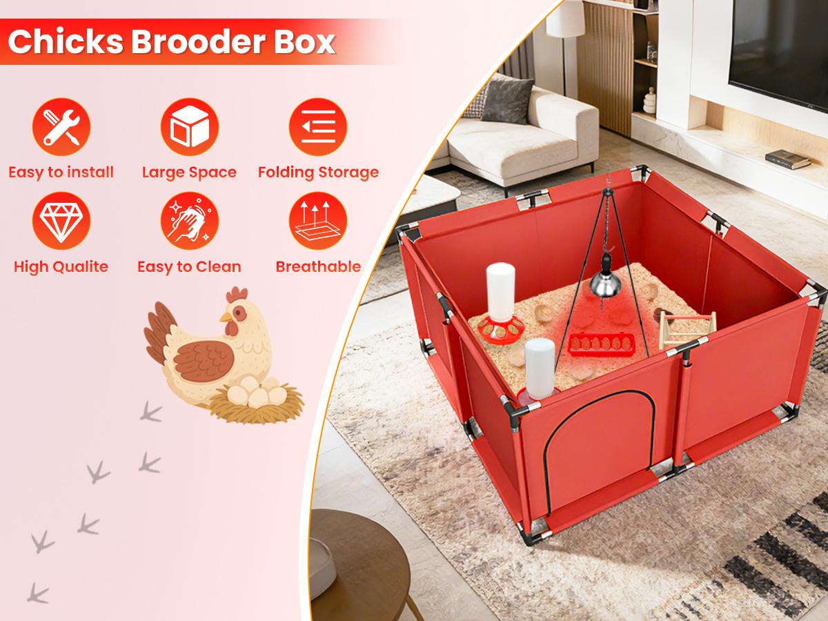 Brooder Box for Chicks, All-in-One Chick Starter Kit, Stainless Steel Frame Baby Chicken Brooder Pen with 250W Heat Lamp, Perch, Chicken Feeder & Waterer Set, Up to 30 Chicks, Square Style