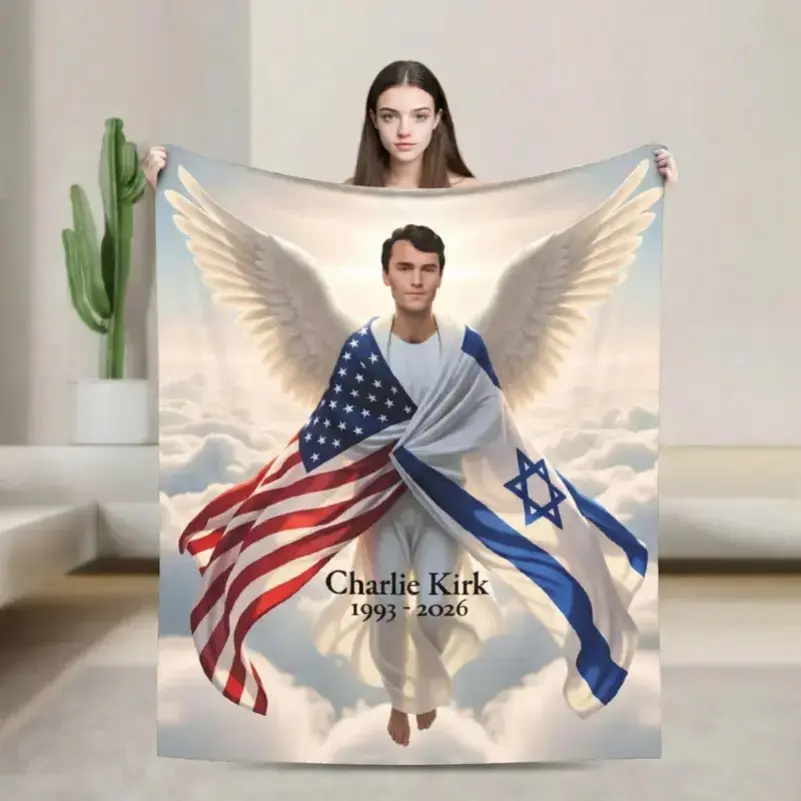 Charlie Kirk Themed Classic Cartoon Print Flannel Blanket - 1-Piece, Plush, Super Warm, Ultra Soft, Durable, Machine Washable, All-Season Comfort, Ideal for Living Room Decor & Home Use, One-Piece