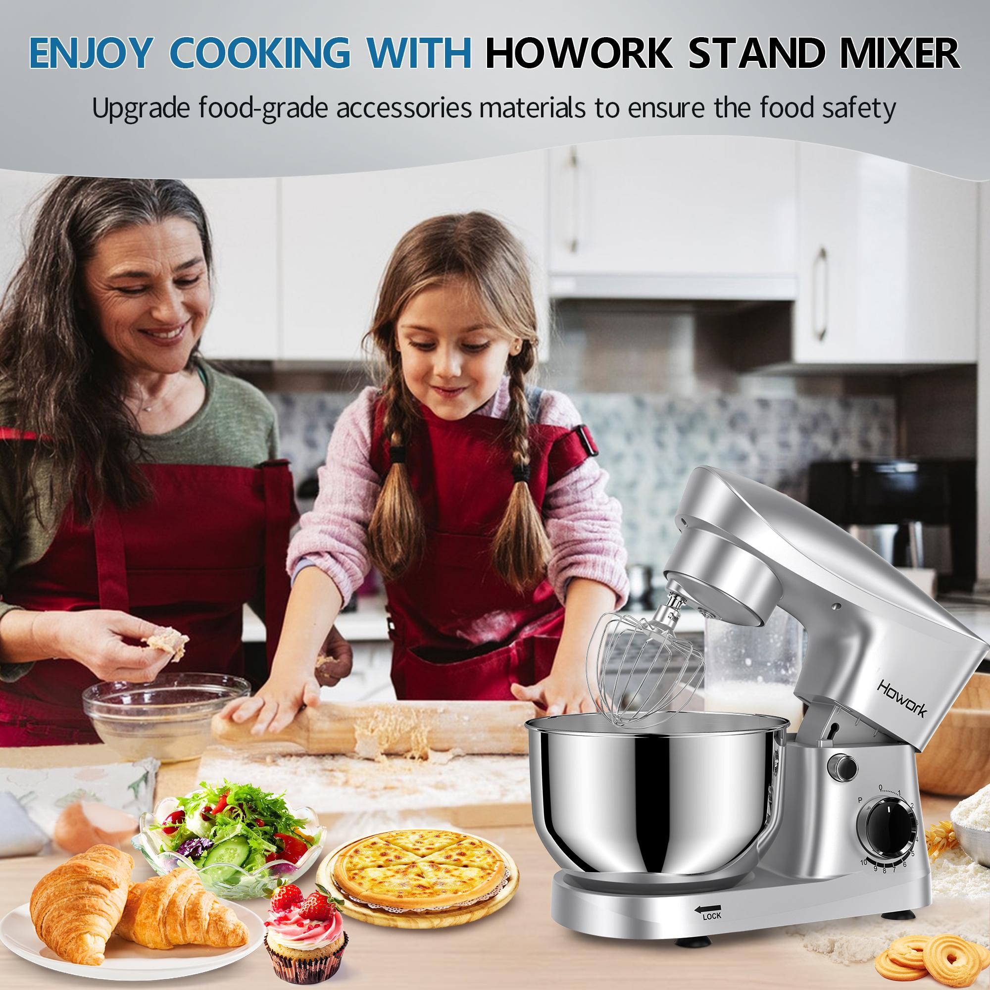 HOWORK  5QT 10-Speed Stand Mixer (350W) | Bowl with Pulse Button, Dishwasher-Safe Attachments | Perfect for Dough & Baking