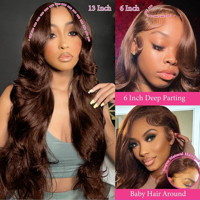 Bling Hair 13x6 Transparent Lace Frontal Real Hair Wigs #4 Chocolate Brown Brazilian Body Wave Human Hair Wigs Transparent Lace Wigs For Women