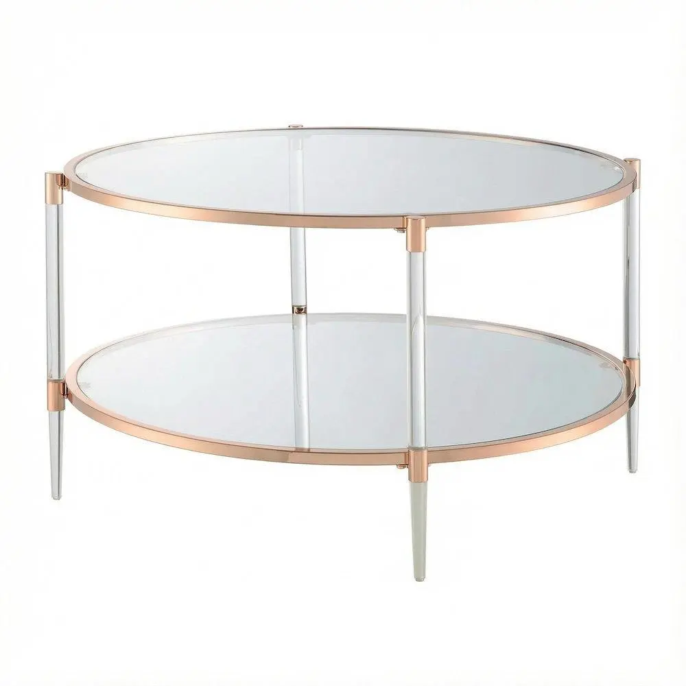 Rose Gold Acrylic Coffee Table with Clear Tempered Glass and Two Tiers