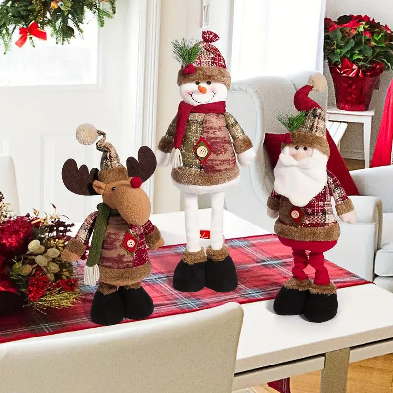 Christmas Decoration Height Retractable Standing Christmas Doll,  Adjustable Height, Snowman, Reindeer, And Santa Claus Figurines With Snowflake Pattern, Party Decoration