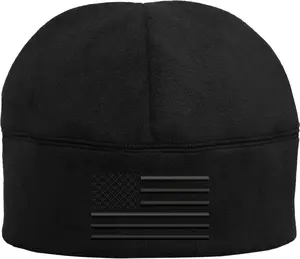 Polar Fleece Watch Cap with Embroidered US American Flag, USA Tactical Beanie Warm Winter Skull Hat