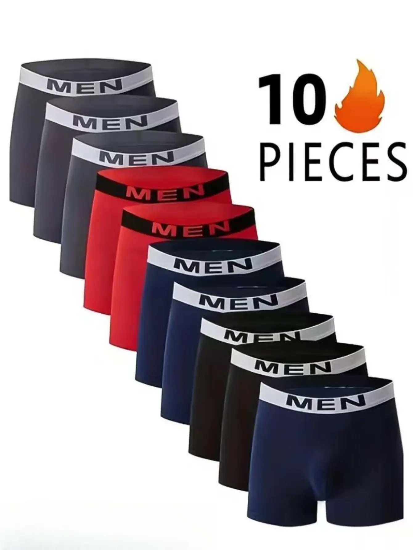 Men's Athletic Boxer Briefs 10-Pack, Breathable Sportswear in Assorted Multicolor with Elastic Waistband for All-Season Comfort, Activewear, Menswear, Male, Transpirable Men's Sports Underwear