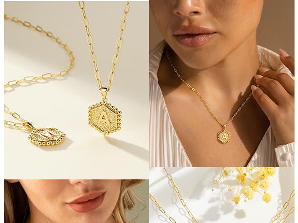 Turandoss Heart Initial Necklace 14K Gold Plated Dainty Pendant Adjustable Chain High-Quality Brass Hypoallergenic Gift for Women