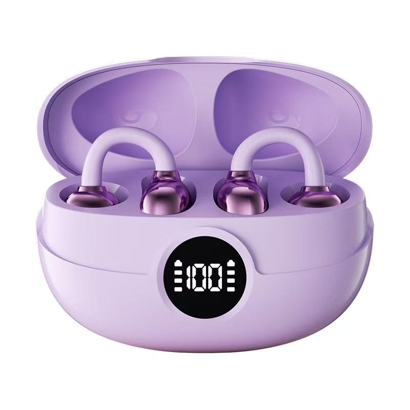 Clip-On Bluetooth Earbuds, Open-Ear Design, Bluetooth 6.0 Hi-Fi Stereo, 40H Playtime, LED Digital Display, Ultra-Light & Comfortable, IP4 Waterproof, for Sports & Running call