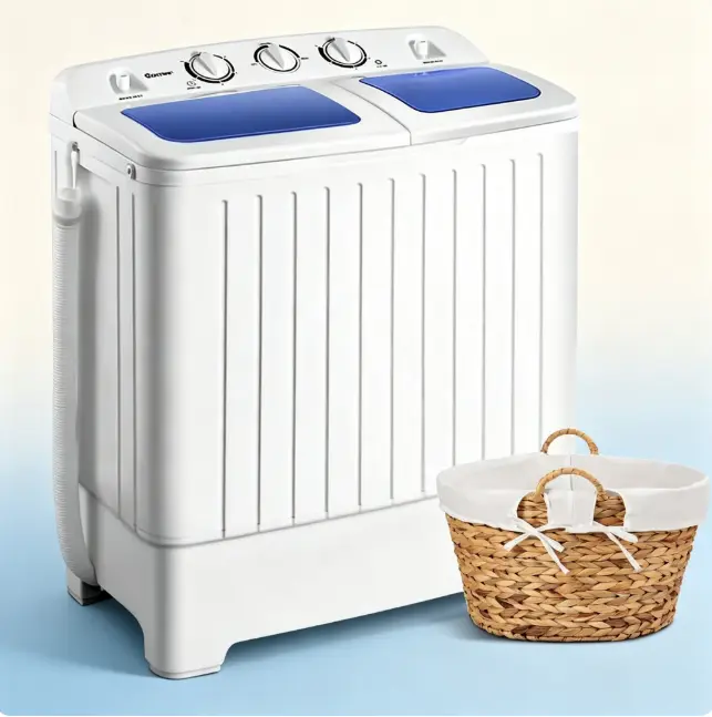 Costway Washing Machine-Portable Mini Compact Twin Tub Washer, Control Knobs, Timer Control, Built-in Pump Drain, Durable Design, Compact Laundry Washer for RV, Apartments and Dorms