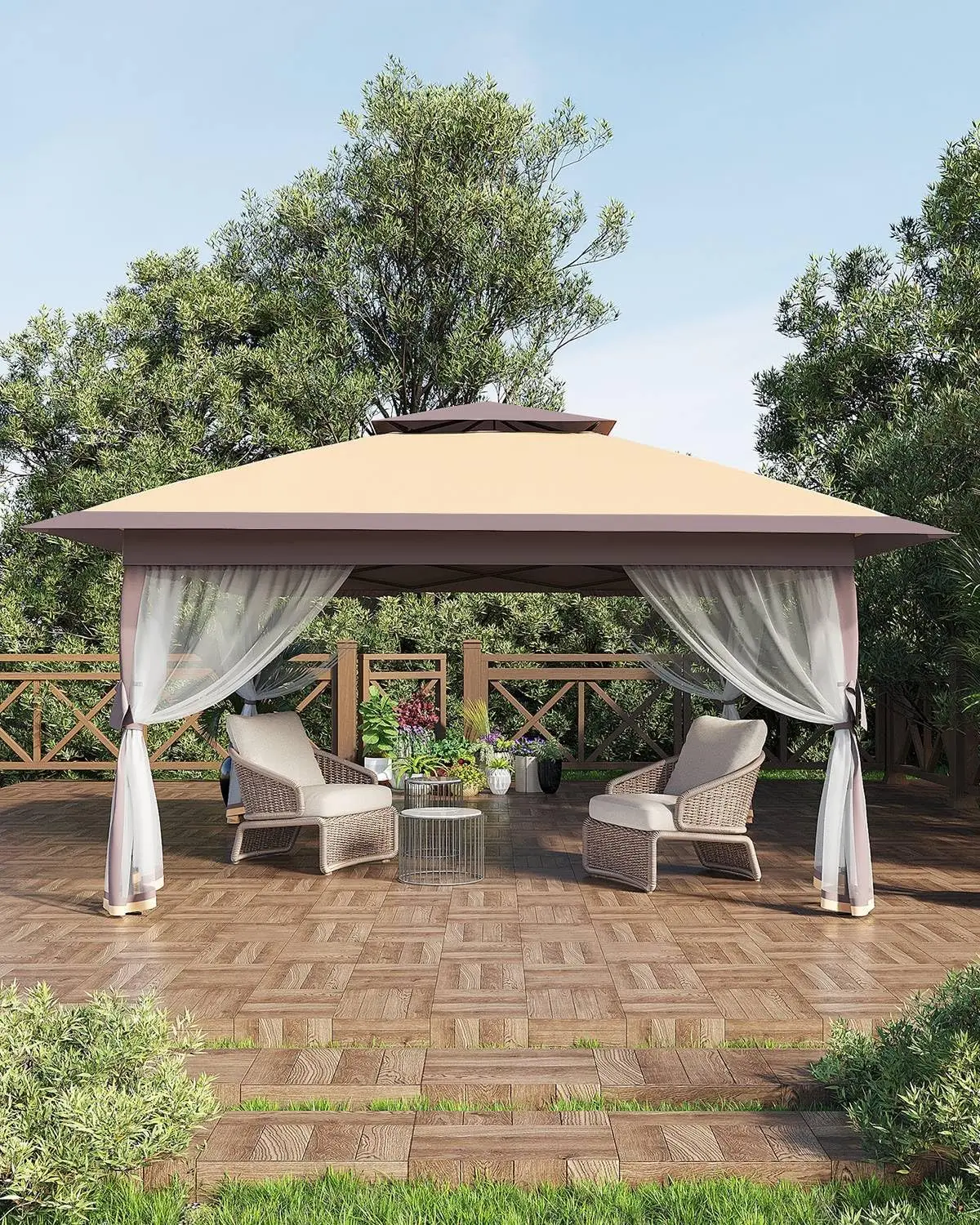 Canopy Tent 12x12 ft, Instant Outdoor Gazebo Tent with Mosquito Netting, One-Push Setup Backyard Patio Shade Canopy with Sandbags, Height Adjustable