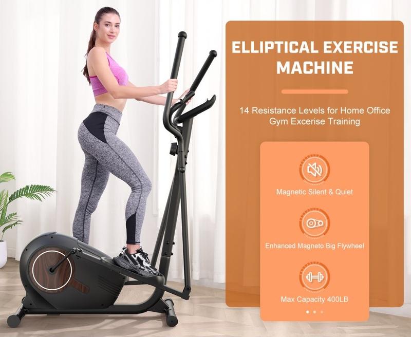 ANCHEER Upgraded Elliptical Machine with 16-Inch Stride 400LBS Capacity Ultra-Quiet 14 Resistance Oversized Pedals Phone Holder for Home Exercise