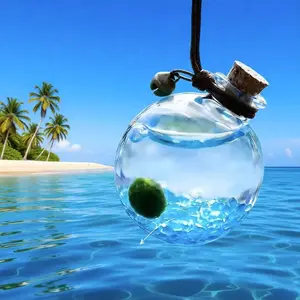 Ocean Blue Pendant with Live Marimo - A Serene, Self-Sustaining Pet Habitat & Portable Aquarium Plant for Wearable Calm (Includes LIVELY Moss Ball Pet)