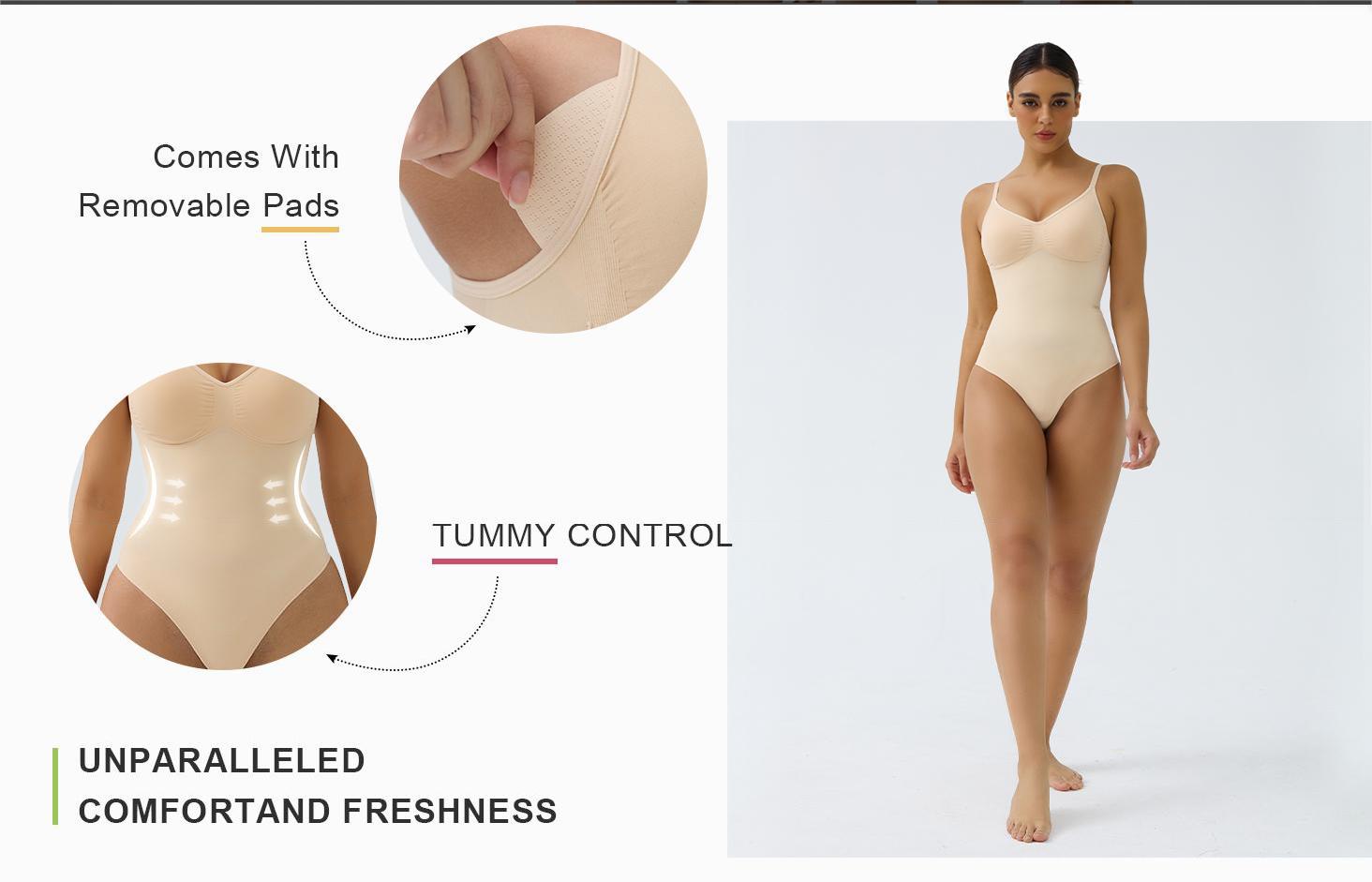 SHAPERX Tummy Control Thong Bodysuit Built in bra Shapewear for Women with Removable Pads Womenswear Underwear