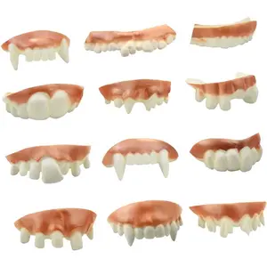 12 Pieces Gnarly Teeth Gag Teeth Ugly Fake Teeth Vampire Denture Teeth for Halloween Costume Party Favors Photos Props (12 Styles)