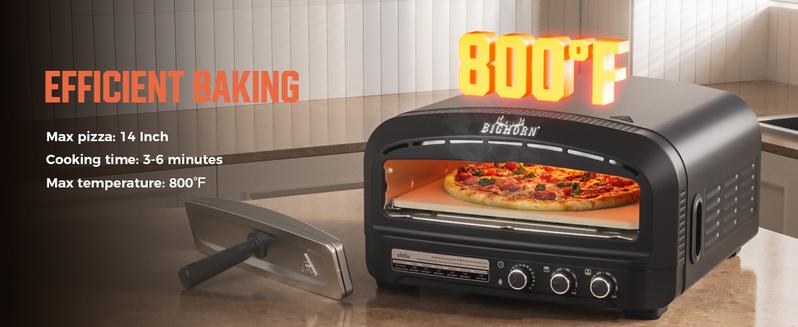 BIG HORN OUTDOORS 14‘’ Pizza Oven Indoor,  Heats up to 800°F, Electric Countertop Pizza Oven with 6 Modes, Flip-Up Design Pizza Cooker for Home Kitchen, Restaurants, Parties  TikTokShopBlackFriday