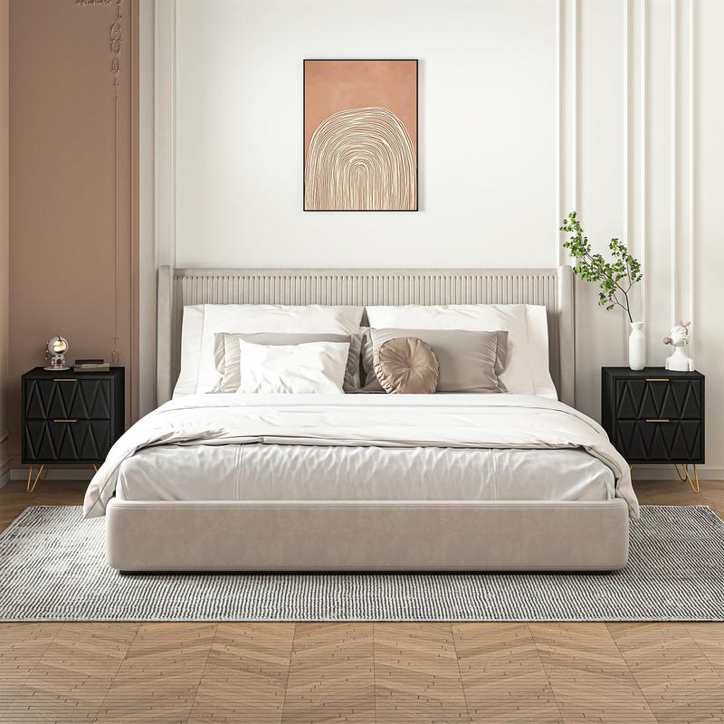 2pcs Nightstand Modern Bedside Table with 2 Drawers & Gold Metal Legs, Simple and Elegant Bedside Table,Night Stand Metal Legs for Bedroom Living Room