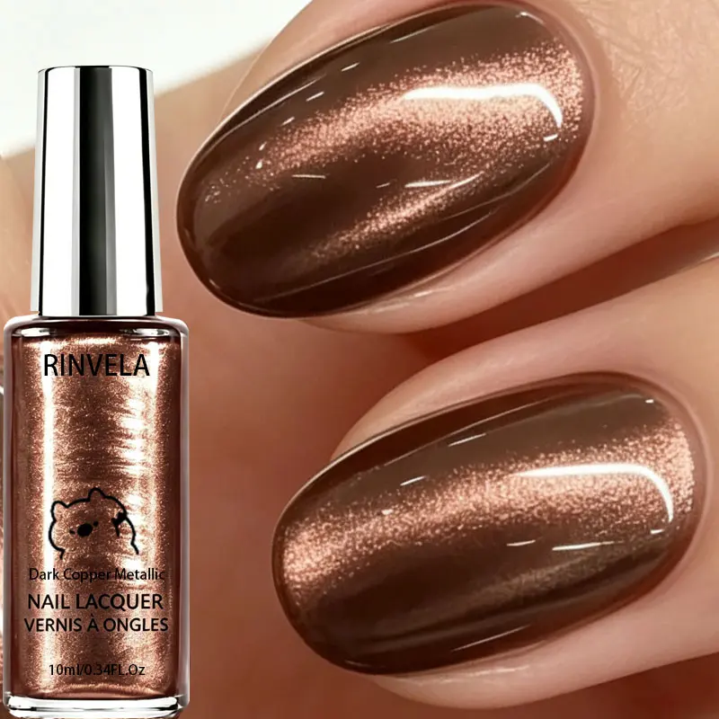 Vintage Metallic Dark Copper Nail Polish, Smooth Bronze Shimmer Finish, Quick-Dry Formula for Home DIY Manicures