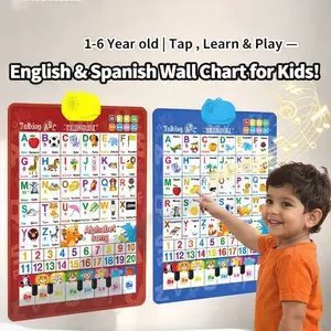 New Talking Wall Chart for Kids - English & SpanishLearningPoster with Songs, ABCs, Numbers, Animal Words &Piano,Toddler Learning Toys, for Toddlers 1-6