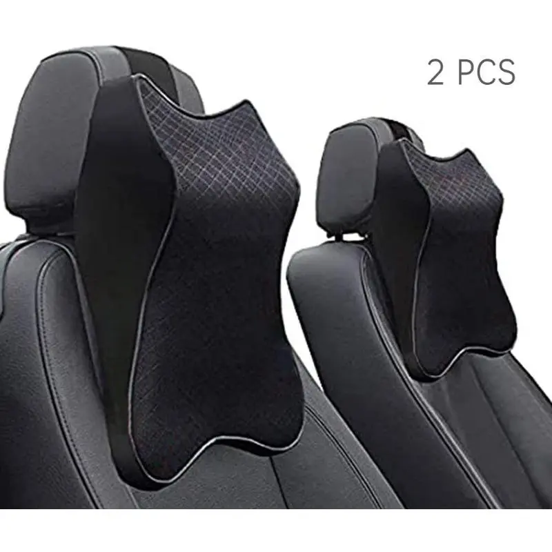 2 PCS 100% Pure Memory Foam Car Travel Neck Pillows, Compact Ergonomic Cushions for Cars, Neck Pain Relief Support, Breathable Mesh, Removable Cover Makes Cleaning Simple, Durable Design