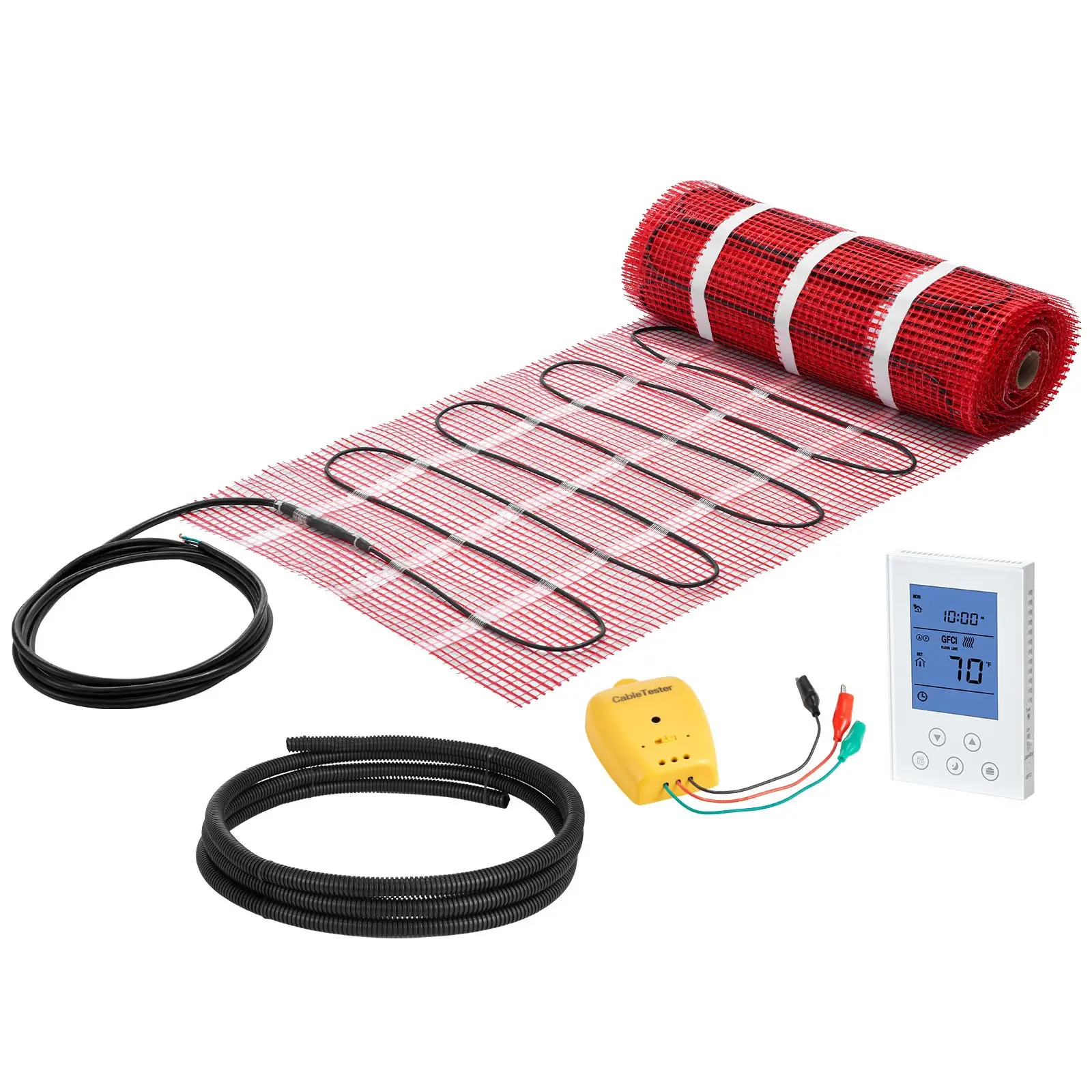 VEVOR 80 sqft Self-Adhesive Mesh Floor Heating Mat System, 120V Electric Radiant Floor System with Smart Digital Thermostat & Alarm, Easy Installation for Tile, Stone, Vinyl, Digital Temperature Control