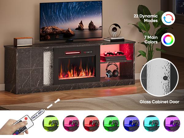 Pinmoco Electric Fireplace TV Stand for TVs up to 70", LED Entertainment Center With Cabinet & Shelves, TV Media Console Table for Living Room, Bedroom Pinmoco Electric Fireplace TV Stand for TVs up to 70", LED Entertainment Center With Cabinet & Shelves, TV Media Console Table for Living Room, Bedroom