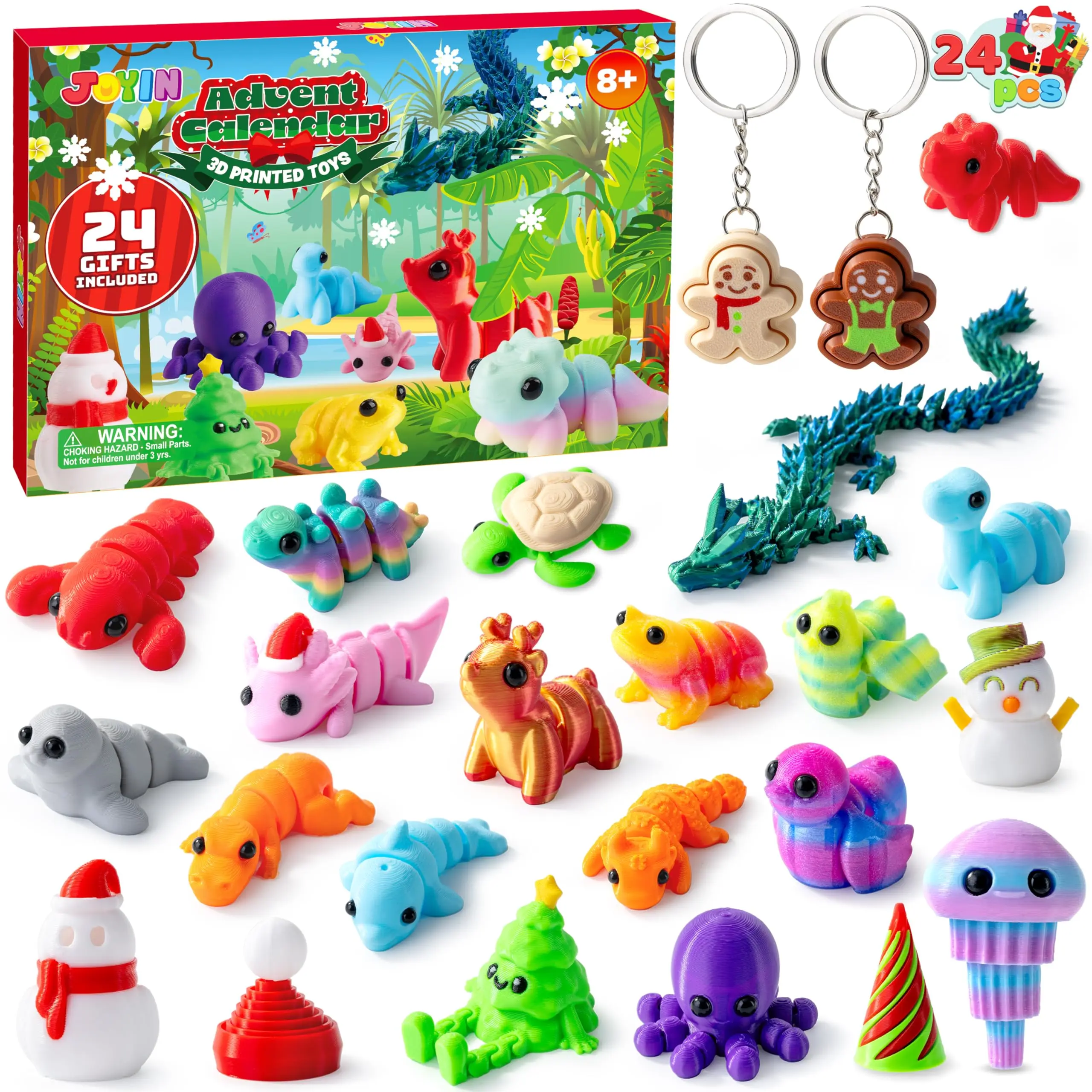 2026 Christmas Advent Calendar 3D Printed Toys, 24 Pcs 3D Printed Animal & Xmas Theme Toys, Christmas Countdown Calendar, Xmas Party Favors Supplies, Classroom Prizes, Fun Gifts for KidsValentine's Day Gifts for Kids