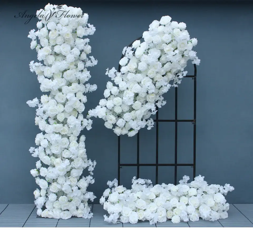 A7588 Silk White Cherry Hanging Flower Arrangement, Wedding Arch Backdrop, Party Decor Wall Hanging Event Prop