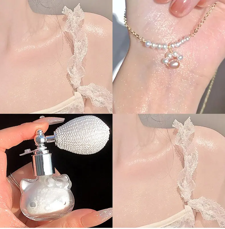 Women's Body Glitter Spray Cosmetic - Ultra Sparkle Fine Powder, Kitty Shape Bottle, Blendable Brilliance Shine Full Body Glow Highlighter Luminizer, Accentuates Features, for Festivals Daily Use