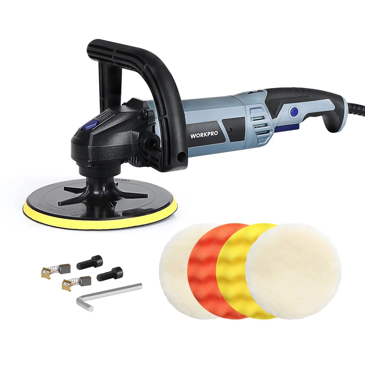 #backtoschool WORKPRO Buffer Polisher - 7-inch Car Buffer Waxer with 4 Buffing and Polishing Pads, 6 Variable Speed 1000-3800 RPM, Detachable Handle, Ideal for Car Detailing, Sanding, Polishing, Waxing