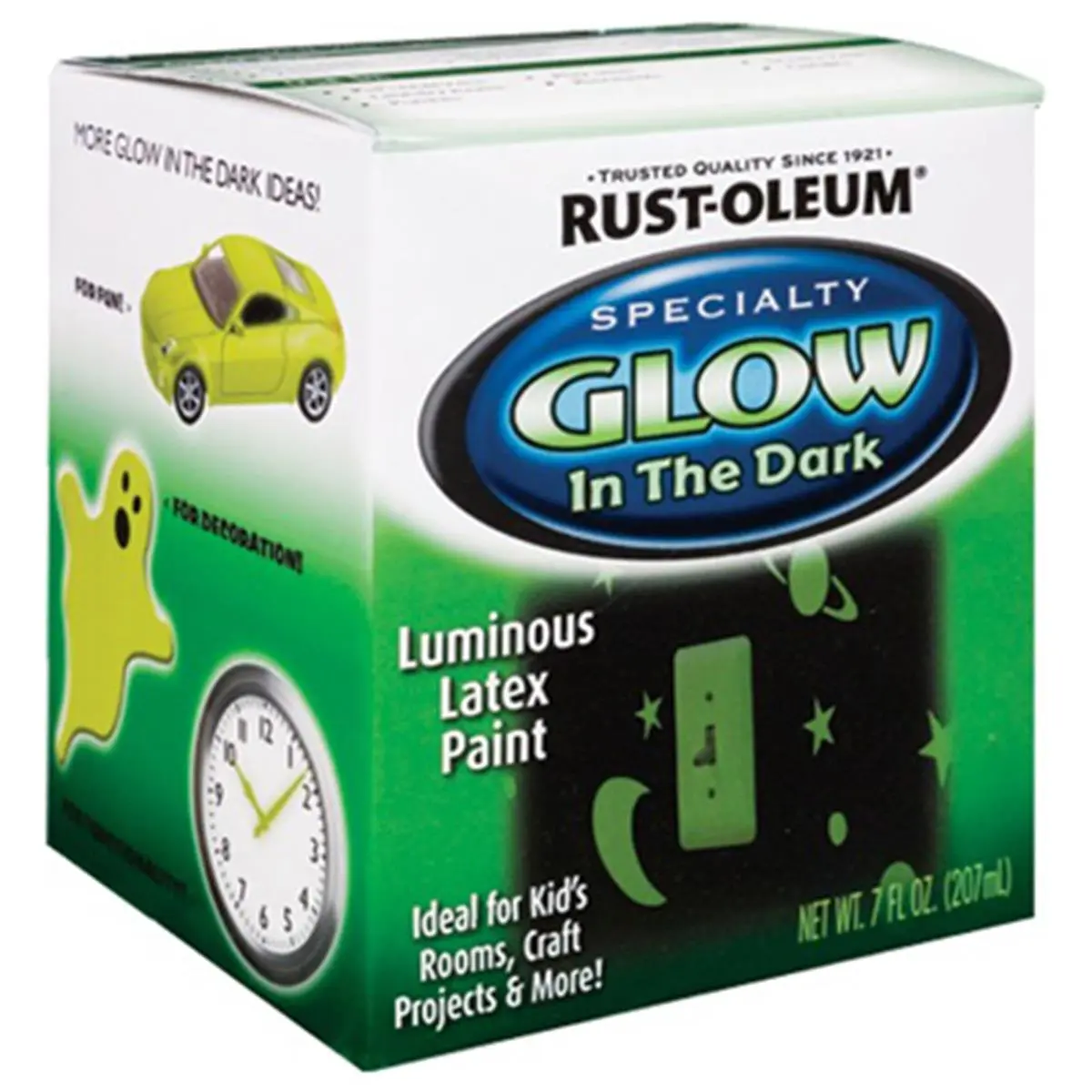 Rust-Oleum 214945 0.5 pt. Glow-In-The-Dark Paint, Ideal for Automotive & Motorcycle Interior Painting, Drywall Paint Care Applications, Luminous Latex Paint, Fast Drying