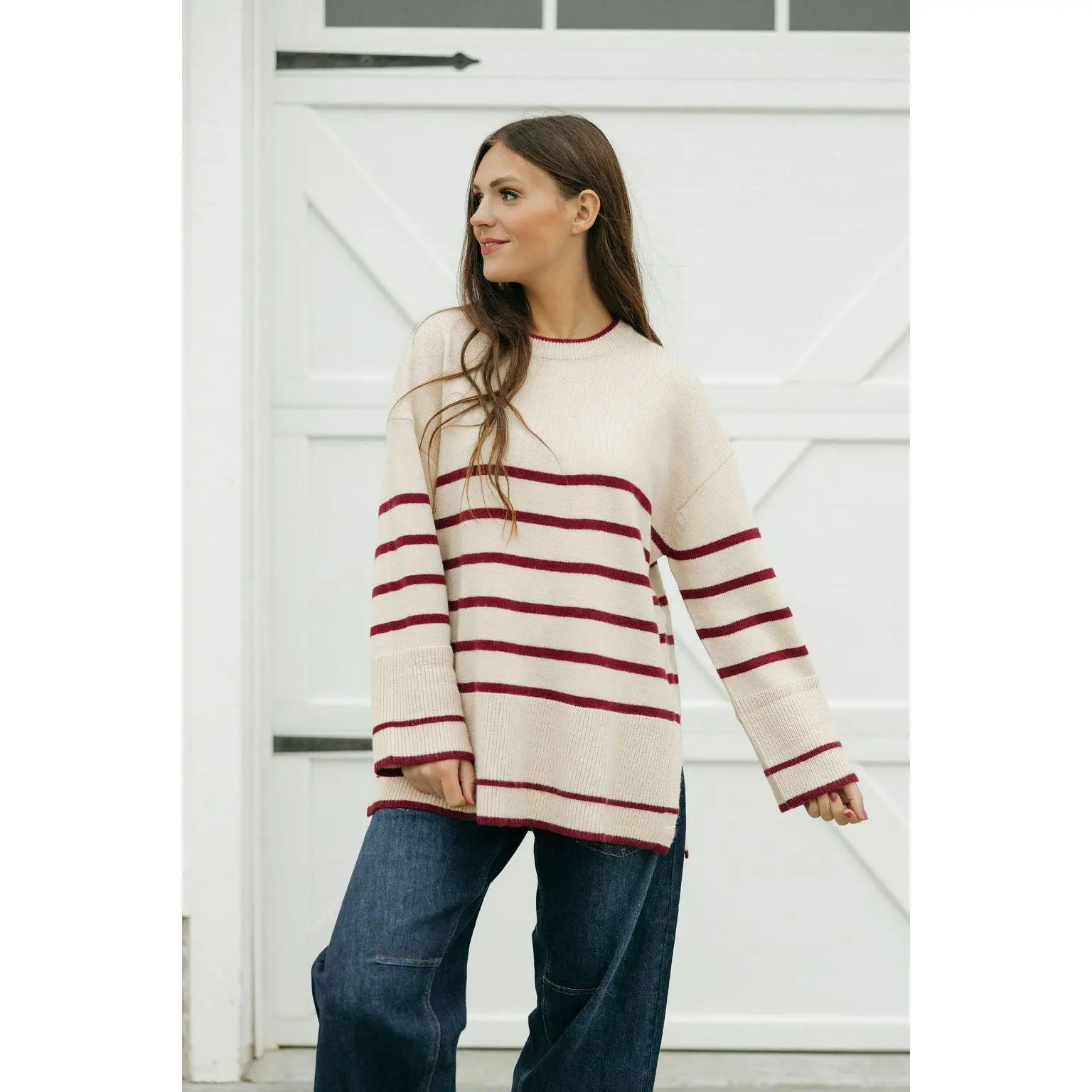 Phoebe Sweater-Beige/Burgundy