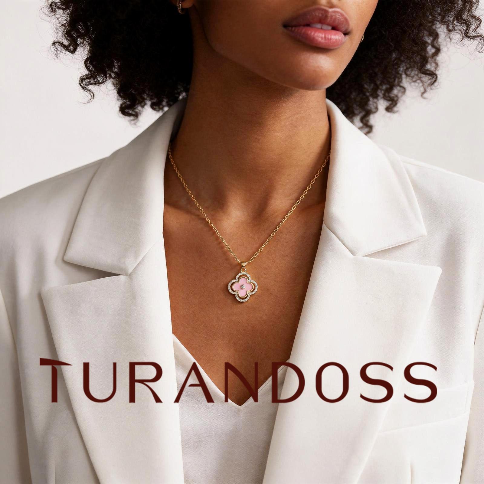 Turandoss Lucky 4-leaf Clover Necklace — CZ Sparkle, 14K Gold Plated, Valentine’s Gift for Women SpringStatements