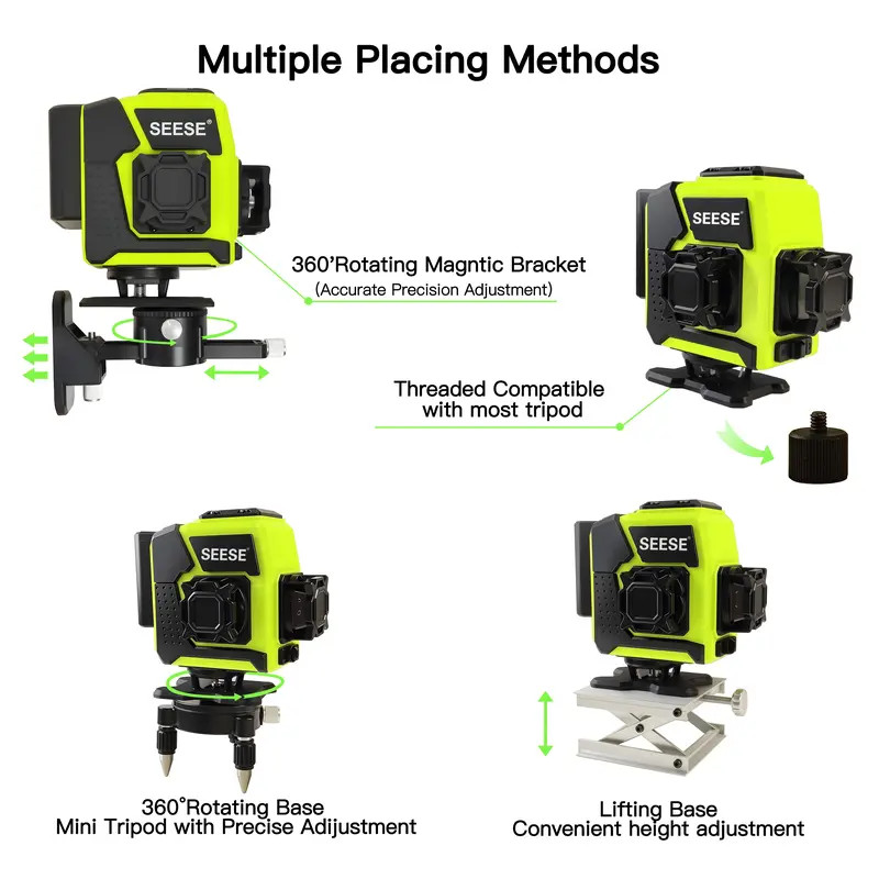 SEESE 12-Line Green Laser Level 3x360&deg; Self-Leveling Remote Control Dual Batteries Full Accessories for Tile Cabinet Home Improvement, Halloween gifts