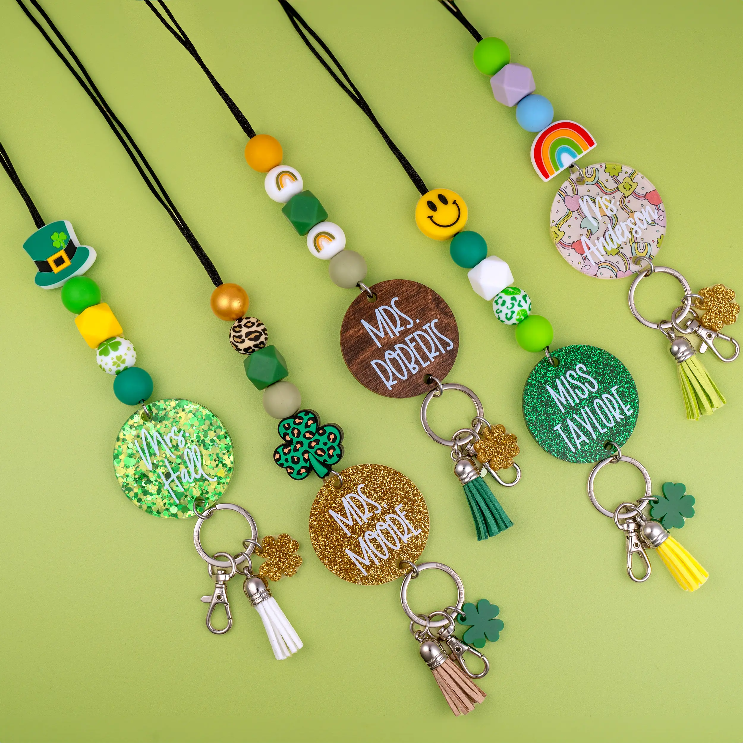 Personalized St. Patrick's Day Teacher Lanyards - Great for ID Badges & Keys - Amazing and Affordable Teacher Gift - Beaded Lanyard