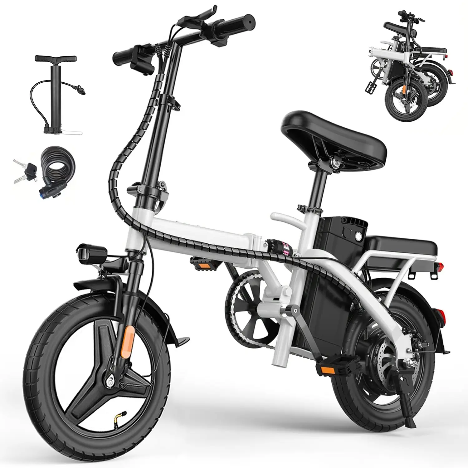Minimalist Folding Electric Bike for Adults - 500W Motor, 20MPH Top Speed, 35+ Mi PAS Range, 14" Steel Frame E-Bike, 12Ah Removable Battery, Rear Storage Basket, Compact Folded, Lightweight Fit, 50 lbs, UL 2849 Certified, Bike Battery tiktokshopbacktoscho