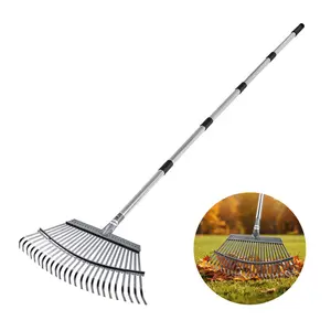 VEVOR Leaf Rake,  25 Metal Tines, Adjustable Garden Rake for Lawns with 18.3 Inch Wide Head & 36.4-72.8 Inch Long Handle, Heavy Duty Stainless Steel Small Leaves Tool for Gardening Camping Yard Grass