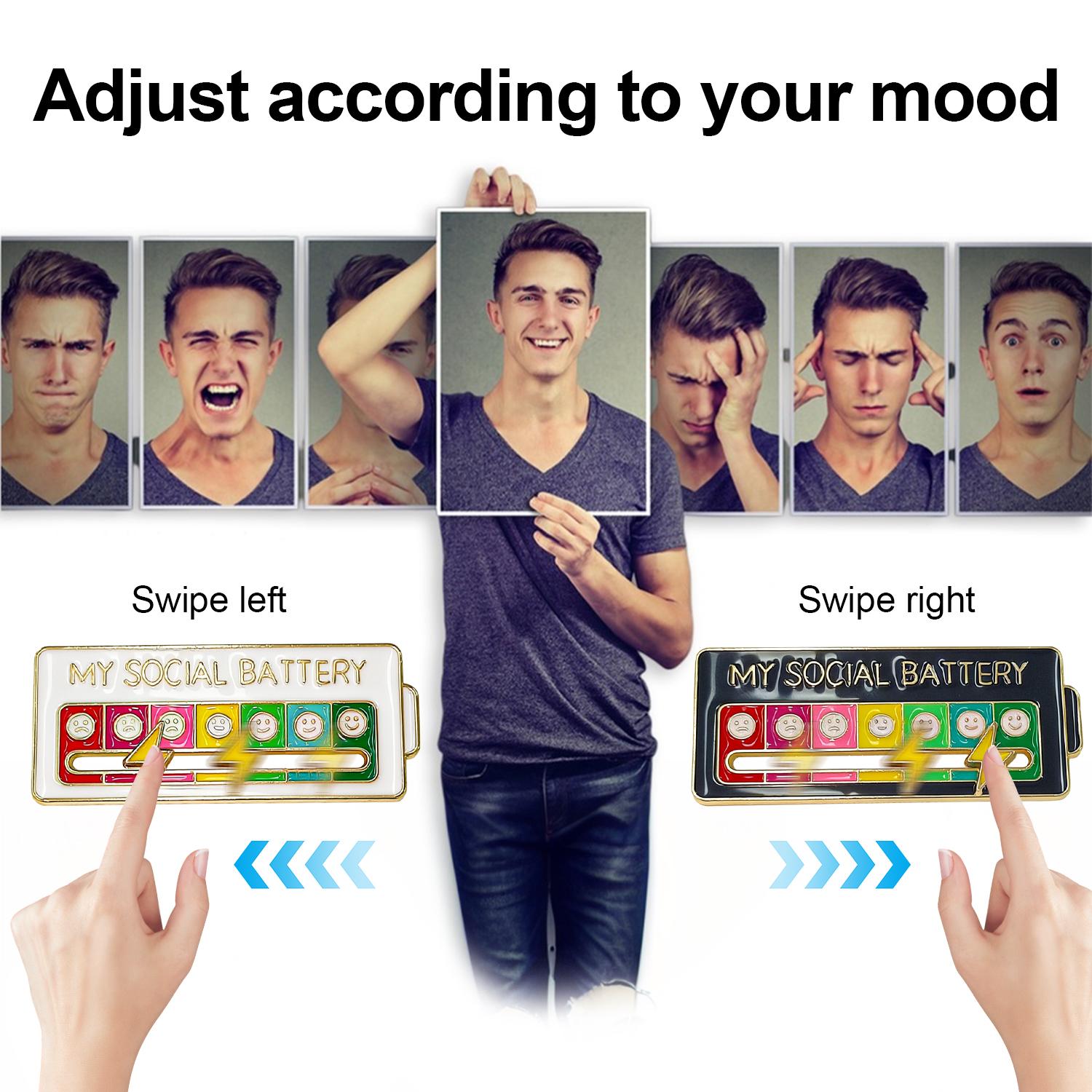 2 Pack Social Battery Slider Pin - Interactive Mood Pin for Introverts, Funny Social Battery Creative Badge for Jackets & Backpacks - Novelty Accessories & Cute Gifts for Friends, Her