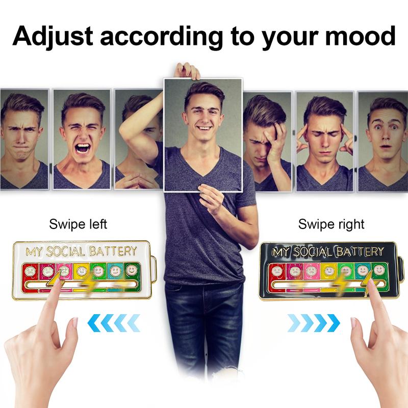 2 Pack Social Battery Slider Pin - Interactive Mood Pin for Introverts, Funny Social Battery Creative Badge for Jackets & Backpacks - Novelty Accessories & Cute Gifts for Friends, Her 2 Pack Social Battery Slider Pin - Interactive Mood Pin for Introverts, Funny Social Battery Creative Badge for Jackets & Backpacks - Novelty Accessories & Cute Gifts for Friends, Her